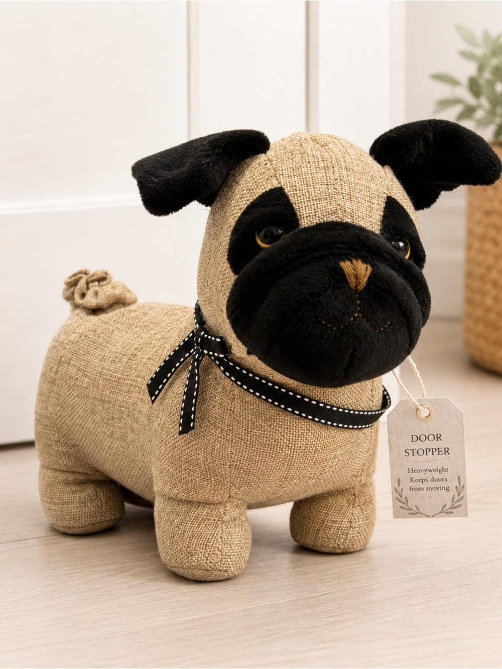 Linen Pug Door Stopper Weighted Accent